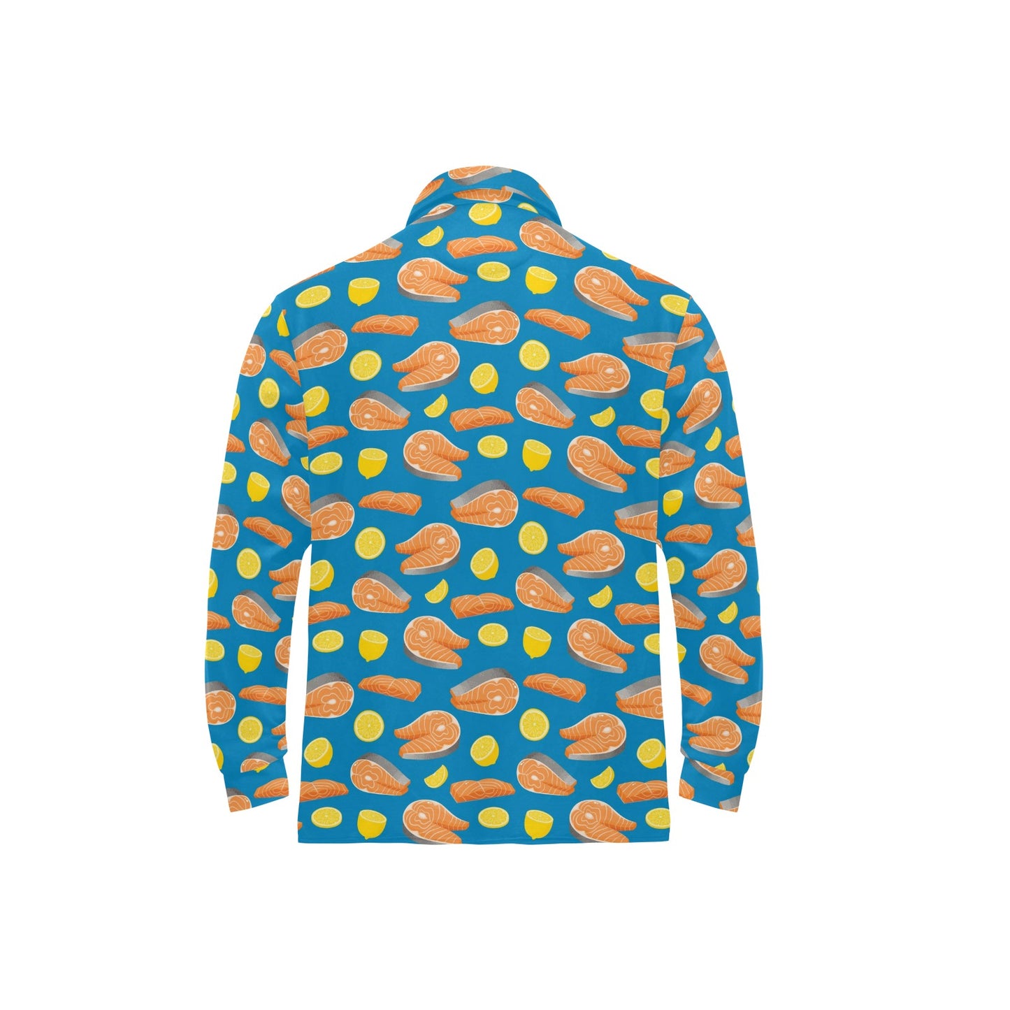Salmon Steak With Lemon Print Design LKS308 Long Sleeve Polo Shirt For Men's