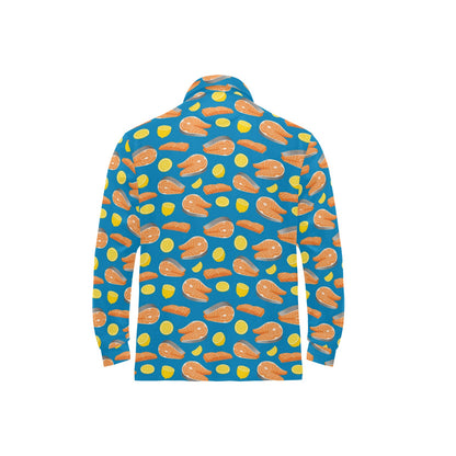 Salmon Steak With Lemon Print Design LKS308 Long Sleeve Polo Shirt For Men's