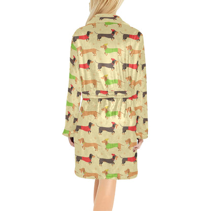 Dachshund Pattern Print Design 06 Women's Fleece Robe