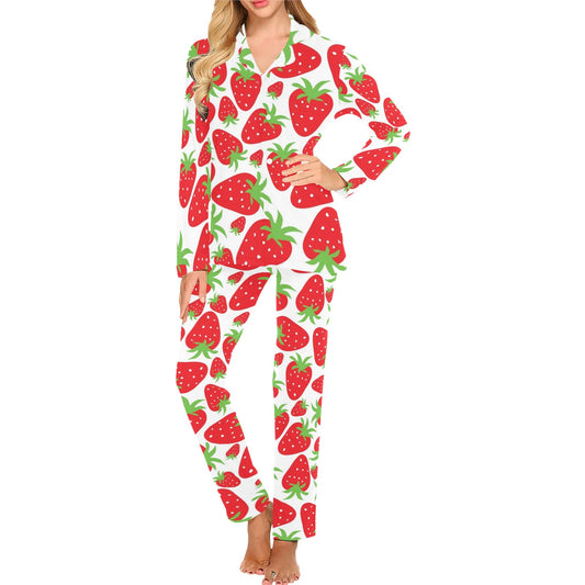 Strawberry Pattern Print Design SB01 Women's Long Pajama Set