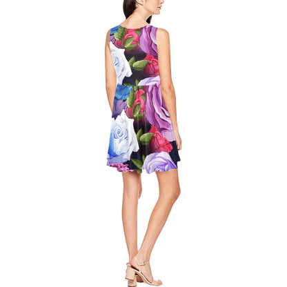 Rose Pattern Print Design RO09 Sleeveless Dress