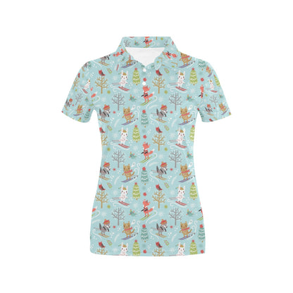 Ski Fox Cute Print Design LKS303 Women's Polo Shirt