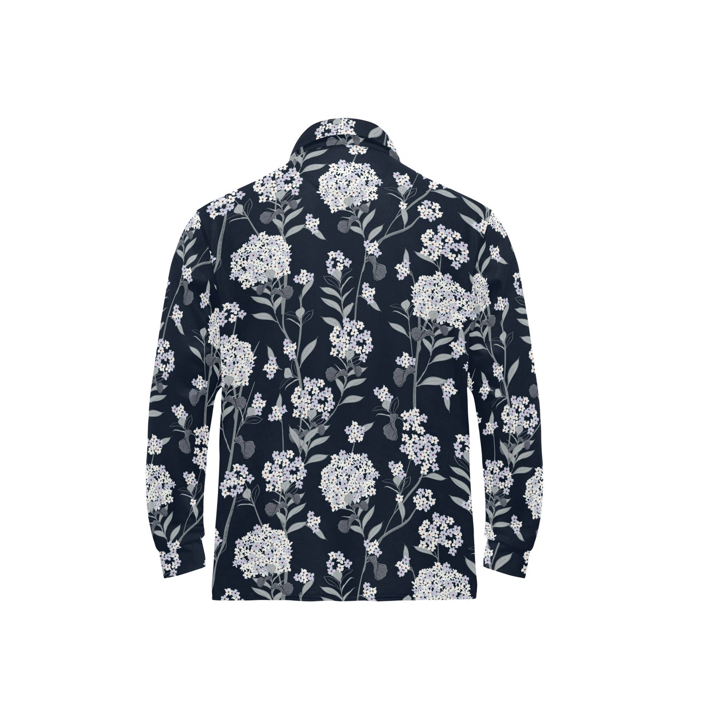 Hydrangea Pattern Print Design HD07 Long Sleeve Polo Shirt For Men's