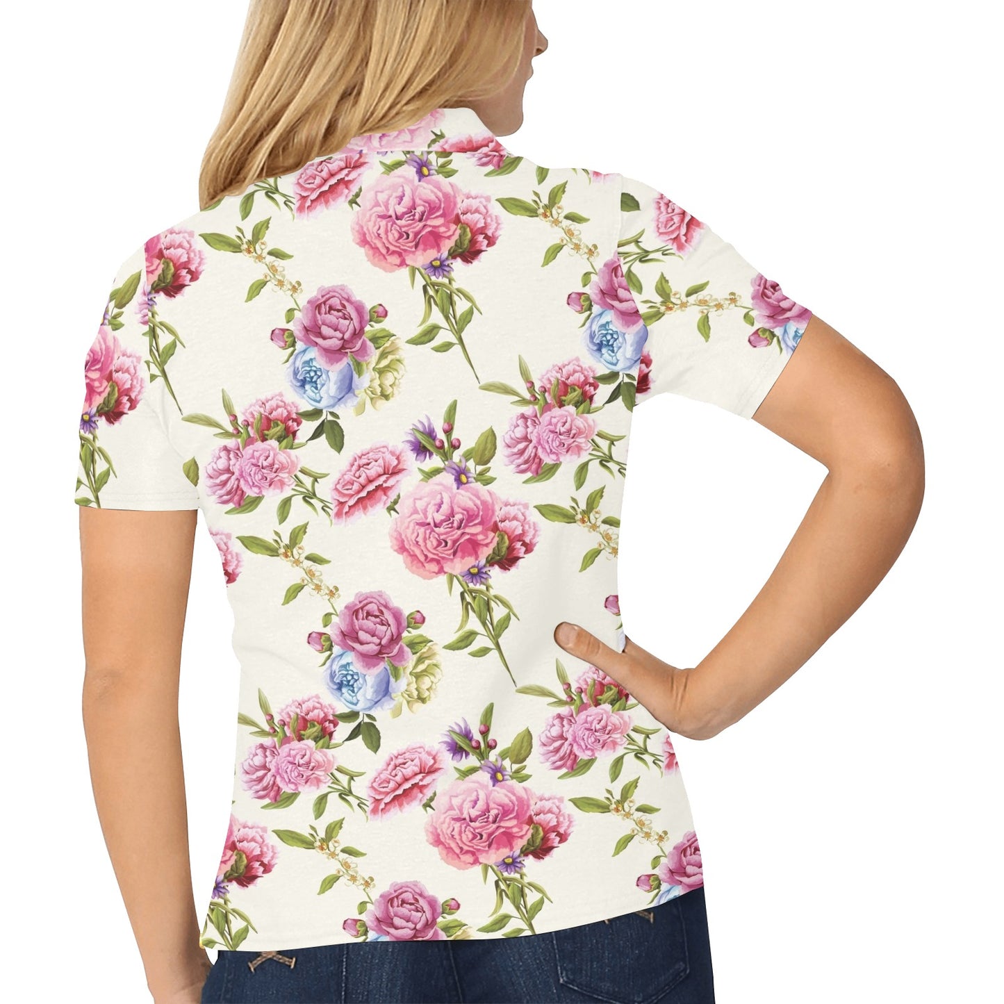 Carnations Pattern Print Design CN02 Women's Polo Shirt