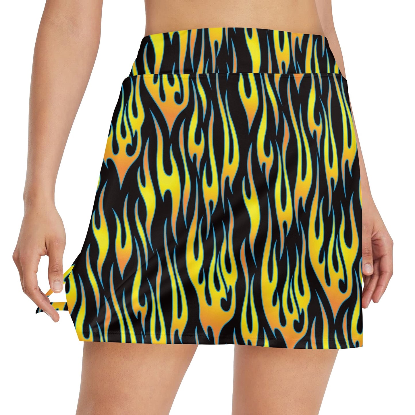 Flame Fire Yellow Pattern 17" Golf & Pickleball Skort with Pockets