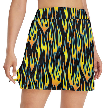 Flame Fire Yellow Pattern 17" Golf & Pickleball Skort with Pockets