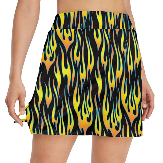 Flame Fire Yellow Pattern 17" Golf & Pickleball Skort with Pockets
