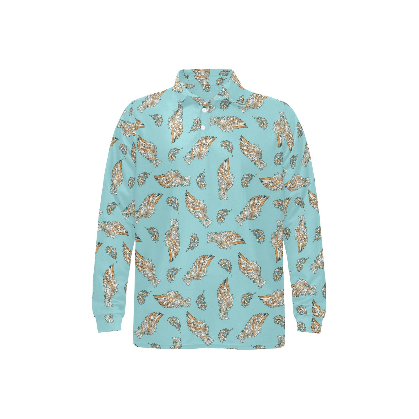 Angel Wings Pattern Print Design 03 Long Sleeve Polo Shirt For Men's