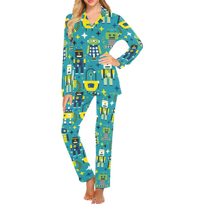 Robot Pattern Print Design A02 Women's Long Pajama Set