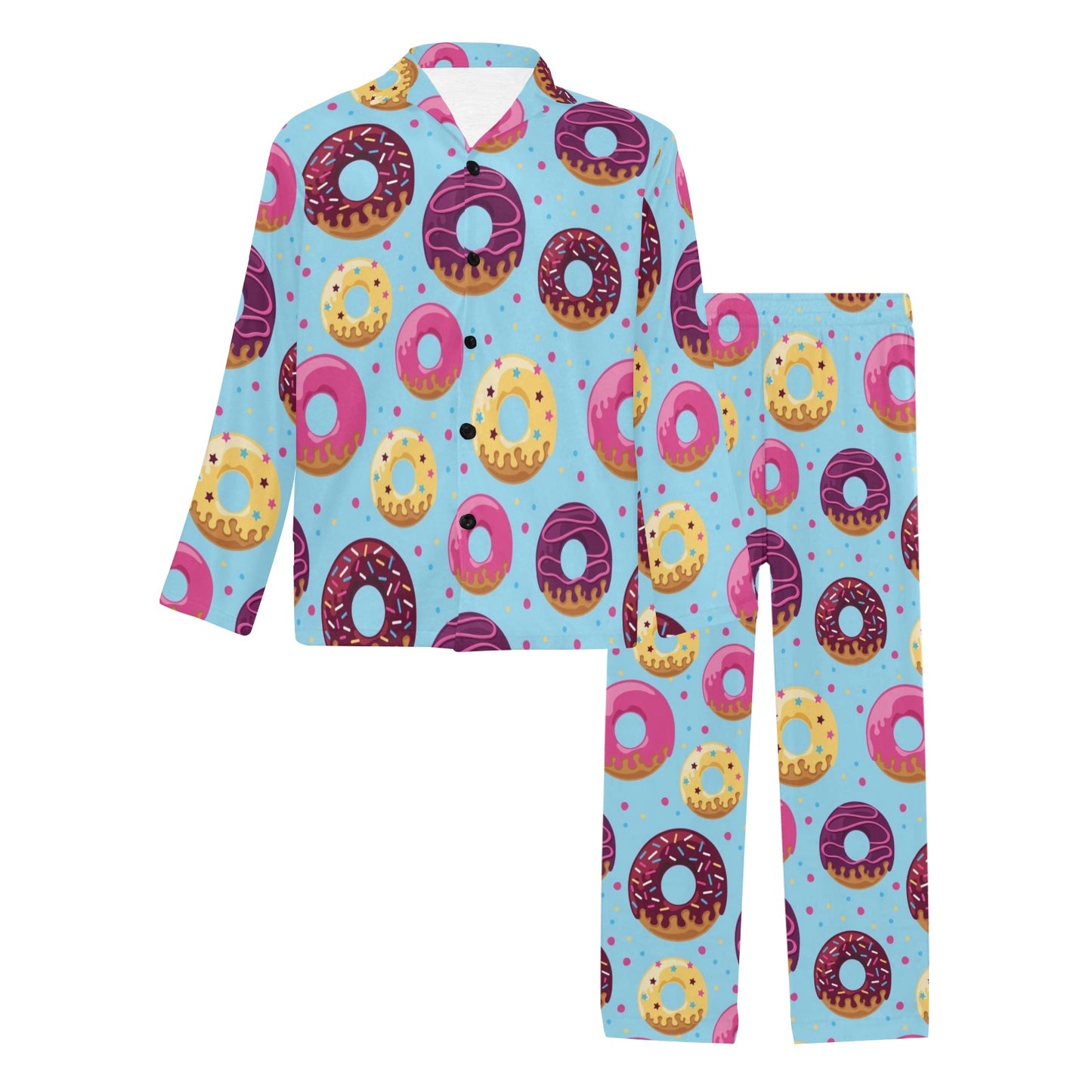 Donut Pattern Print Design DN07 Men's Long Pajama Set