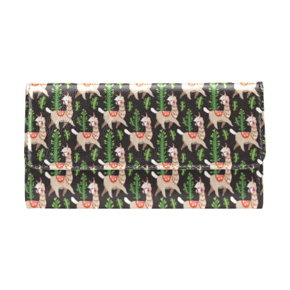 Alpaca Cactus Design Themed Print Women's Trifold Wallet