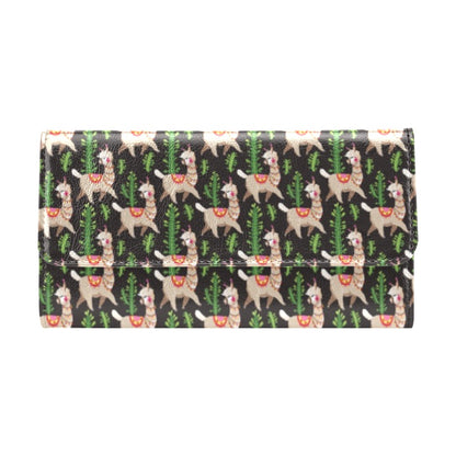 Alpaca Cactus Design Themed Print Women's Trifold Wallet
