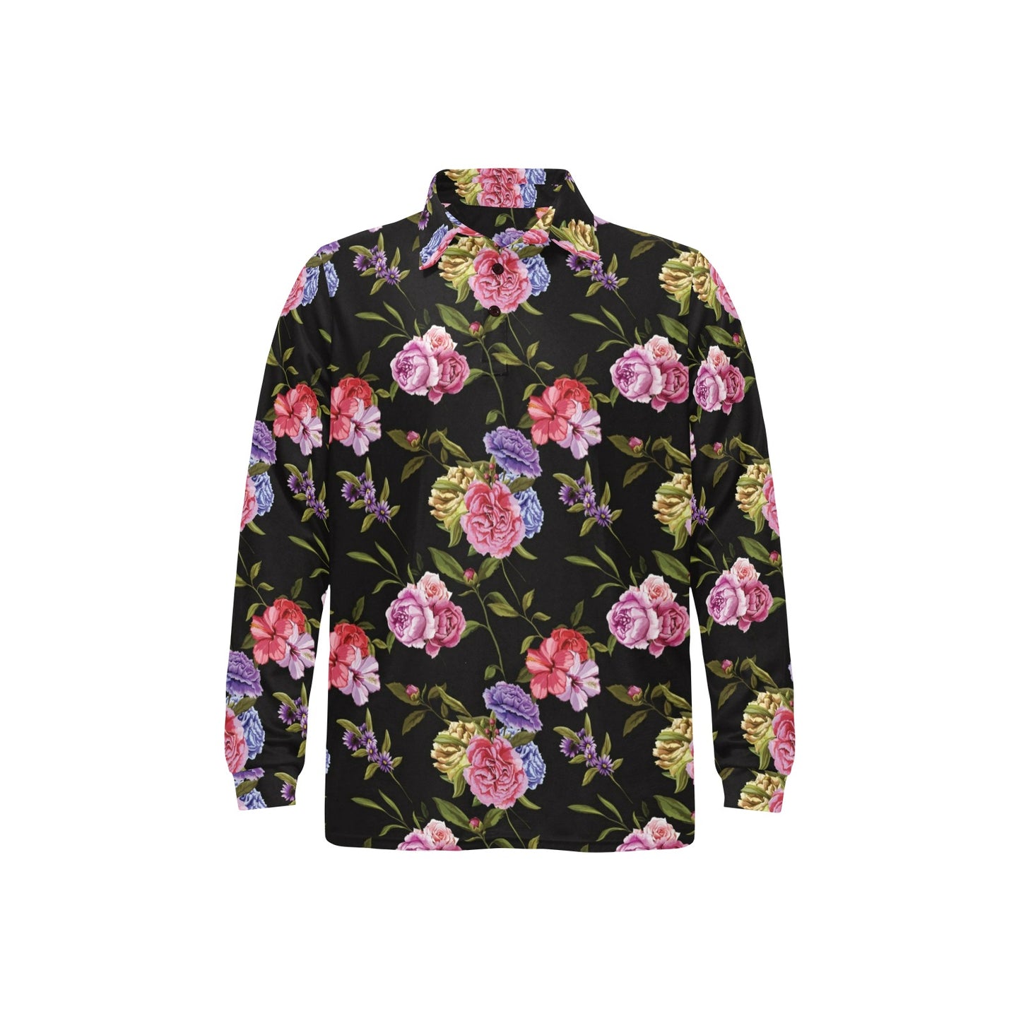Carnations Pattern Print Design CN05 Long Sleeve Polo Shirt For Men's