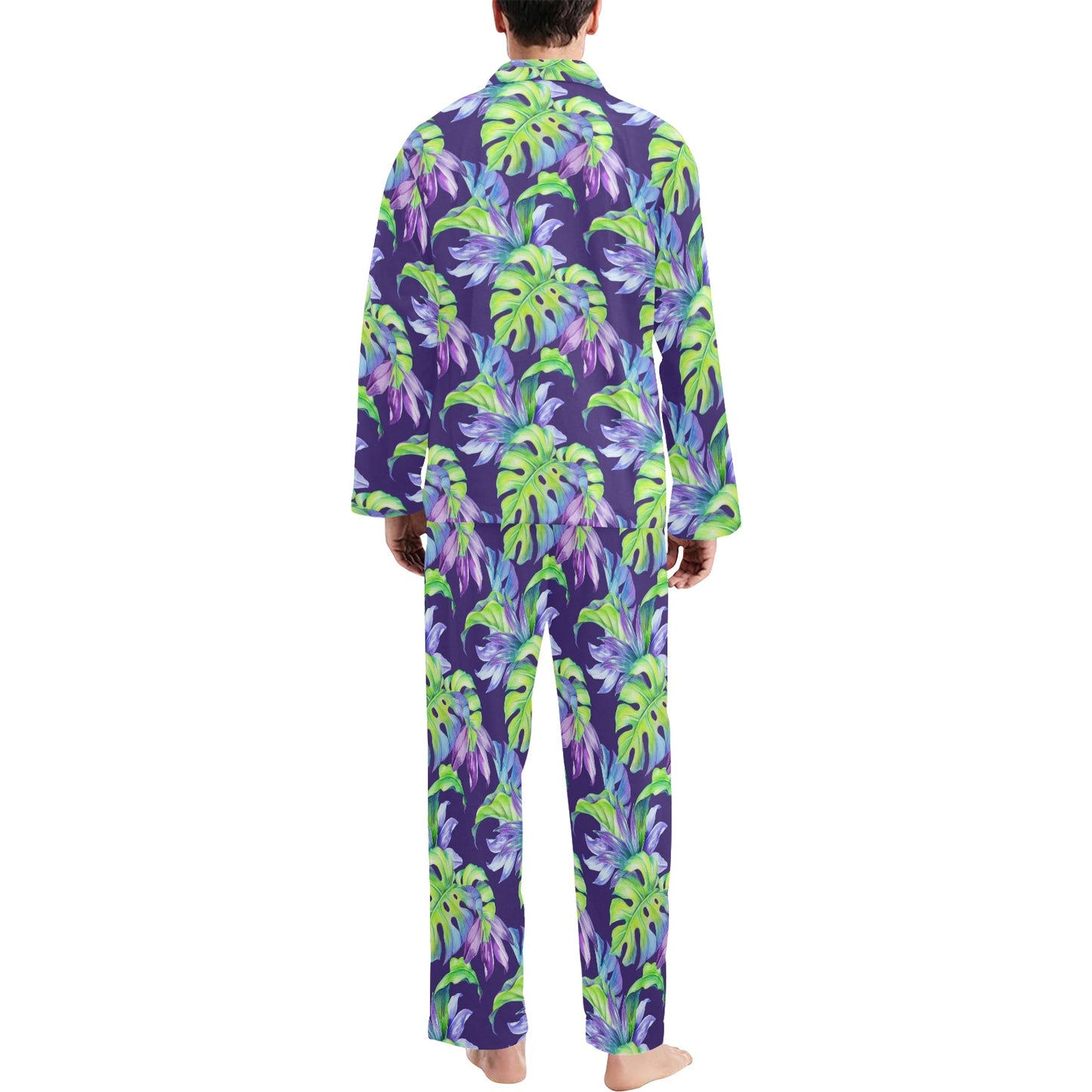 Tropical Flower Pattern Print Design TF019 Men's Long Pajama Set