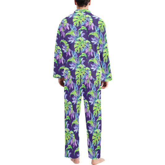 Tropical Flower Pattern Print Design TF019 Men's Long Pajama Set