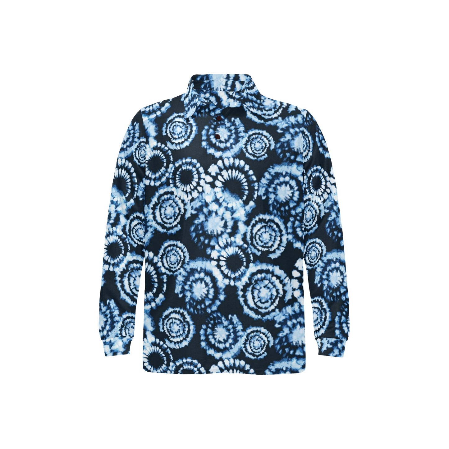 Tie Dye Dark Blue Print Design LKS306 Long Sleeve Polo Shirt For Men's