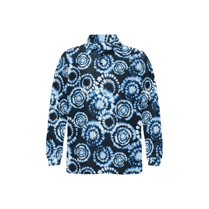 Tie Dye Dark Blue Print Design LKS306 Long Sleeve Polo Shirt For Men's