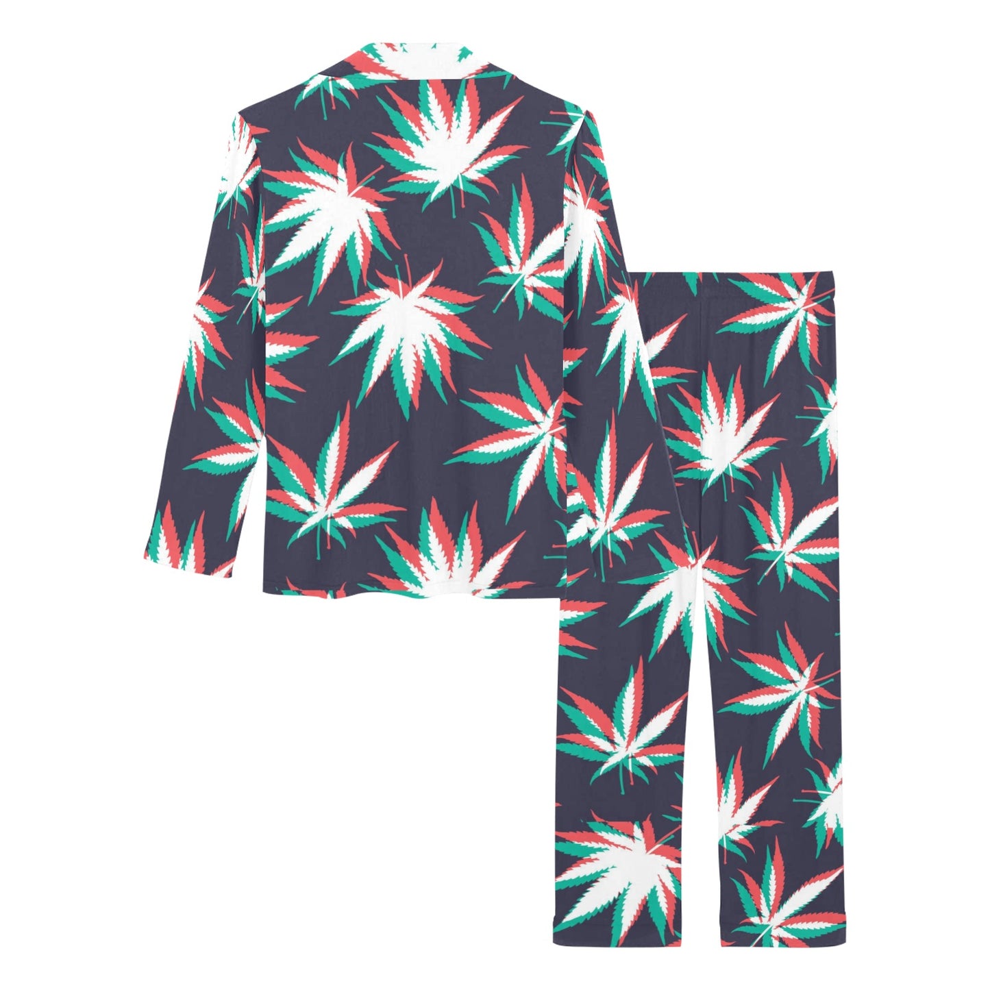 Pot Leaf Pattern Print Design A01 Women's Long Pajama Set
