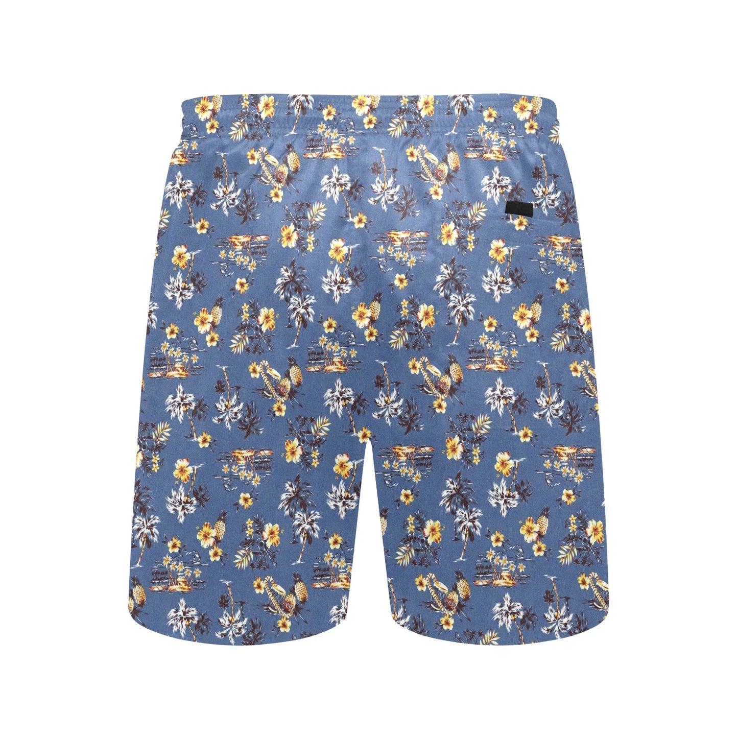 Hawaiian Flower Blue Print Men's Swim Trunks Beach Shorts
