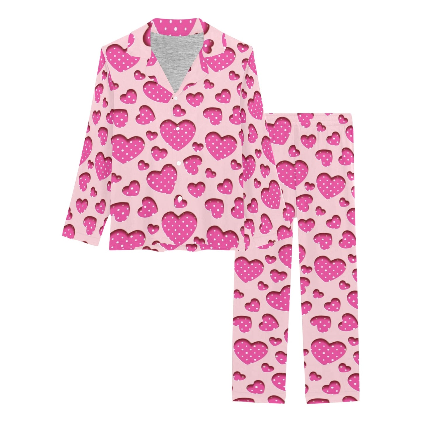 Heart Pink Pattern Print Design HE06 Women's Long Pajama Set