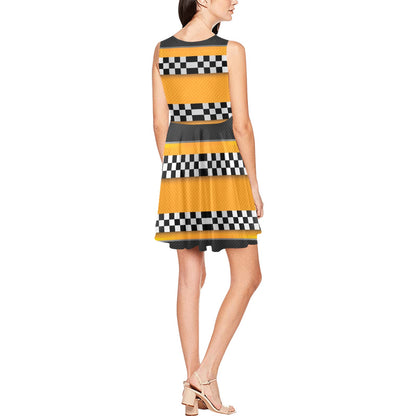 Checkered Pattern Print Design 01 Sleeveless Dress