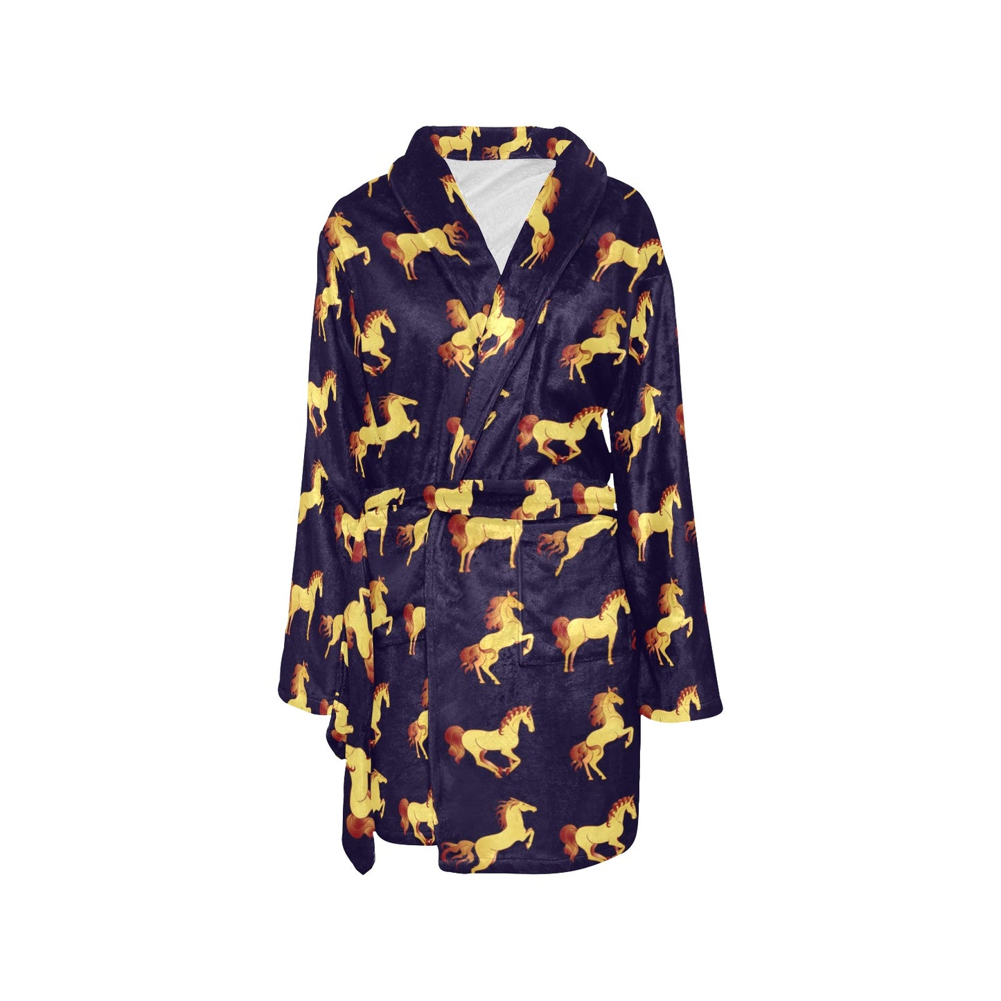 Gold Horse Pattern Women's Fleece Robe