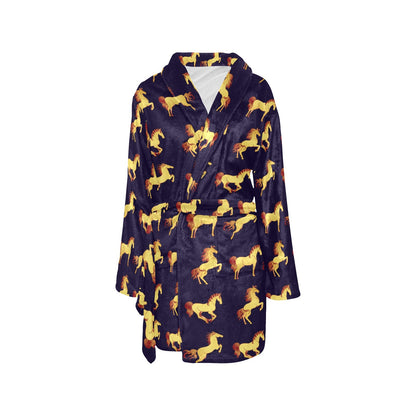 Gold Horse Pattern Women's Fleece Robe