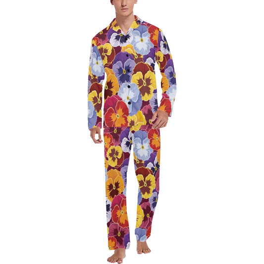 Pansy Pattern Print Design PS01 Men's Long Pajama Set
