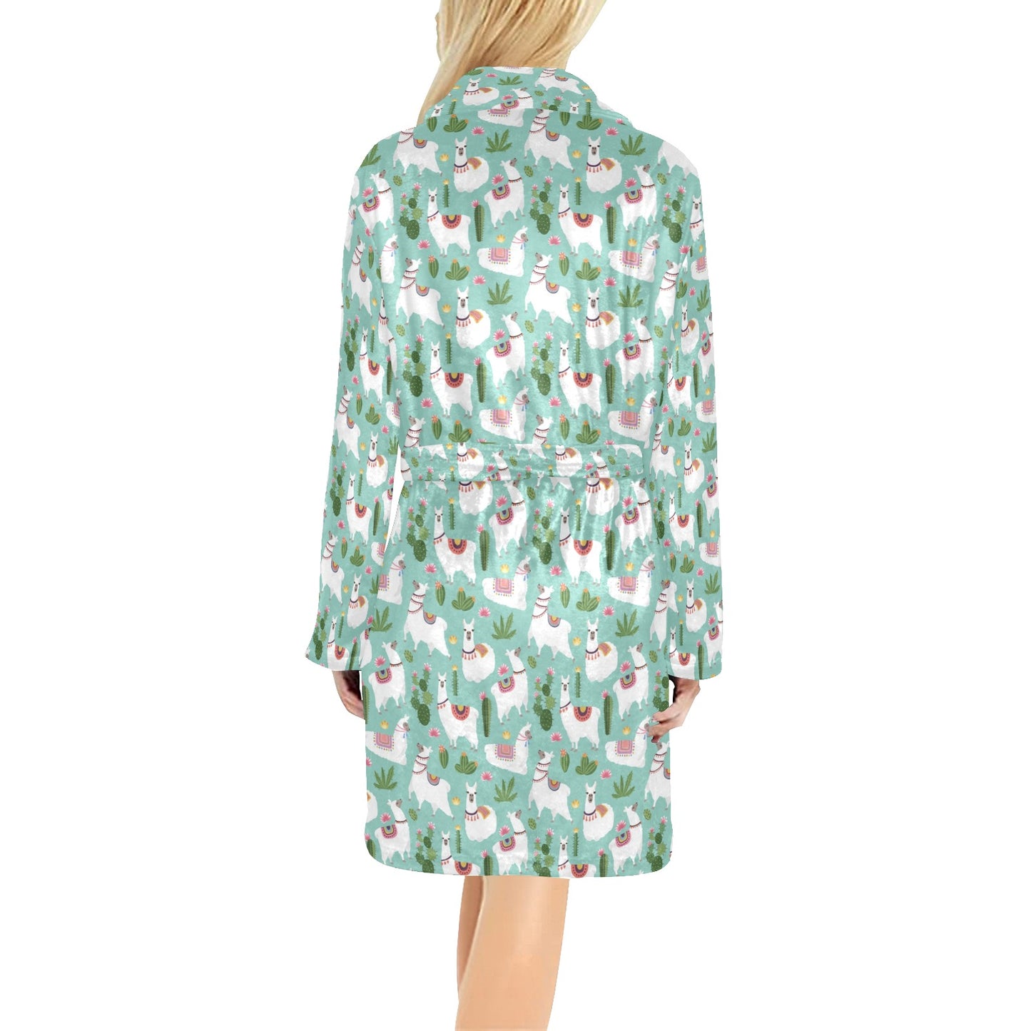 Llama with Cactus Themed Print Women's Fleece Robe