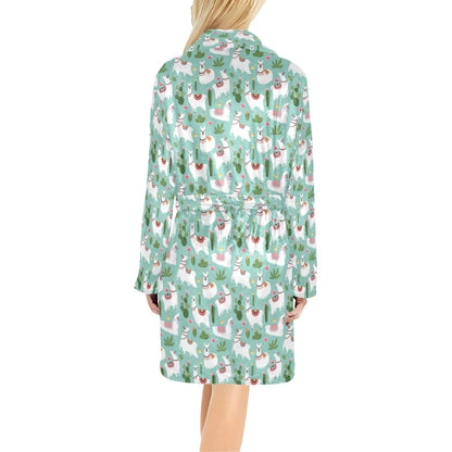 Llama with Cactus Themed Print Women's Fleece Robe
