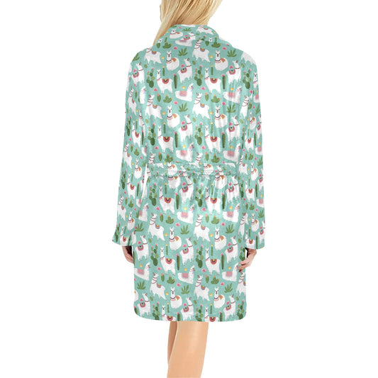 Llama with Cactus Themed Print Women's Fleece Robe