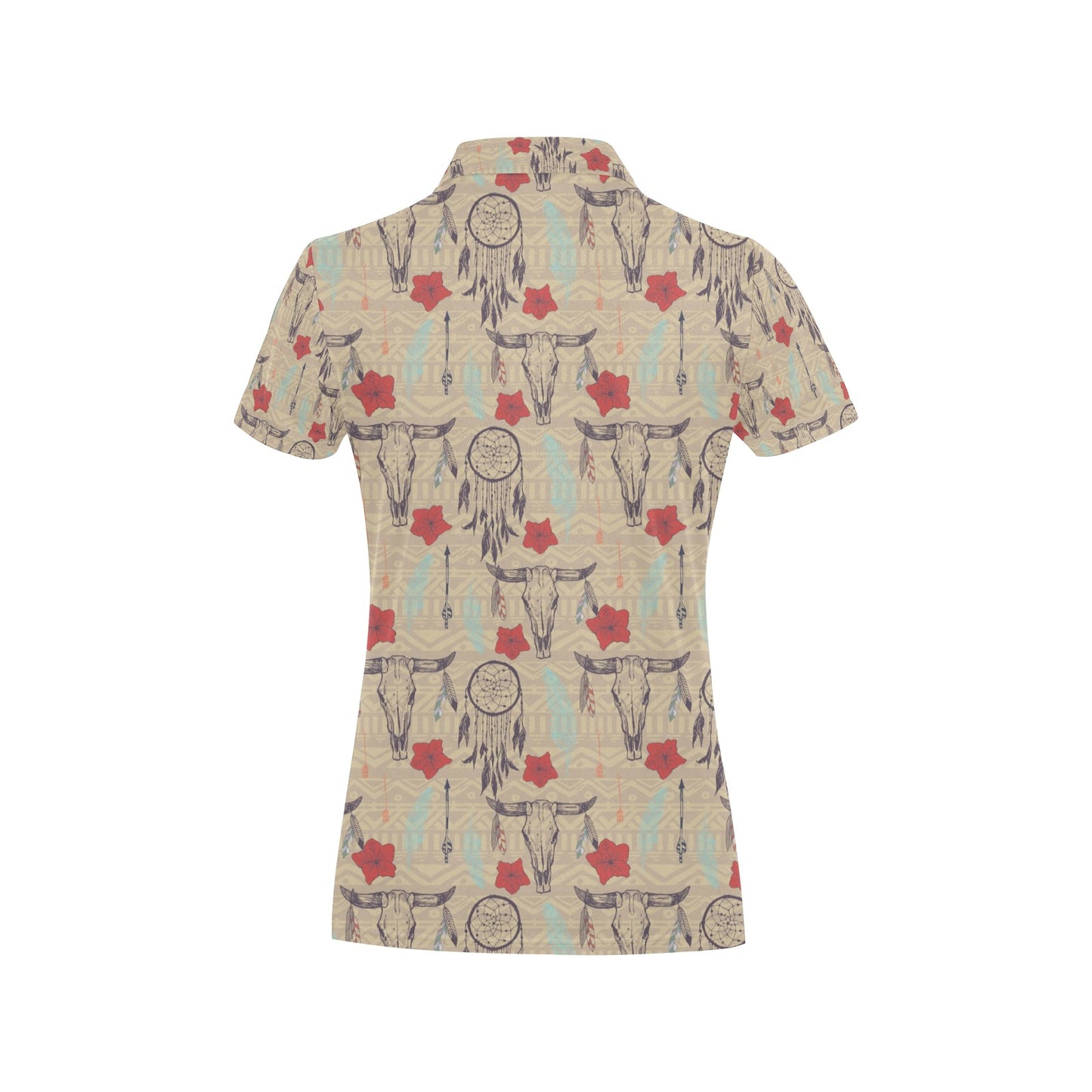 Native Buffalo Head Themed Design Print Women's Polo Shirt