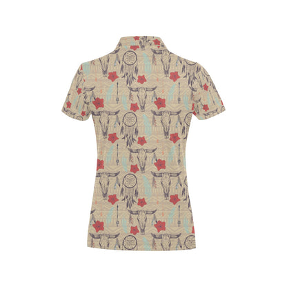 Native Buffalo Head Themed Design Print Women's Polo Shirt