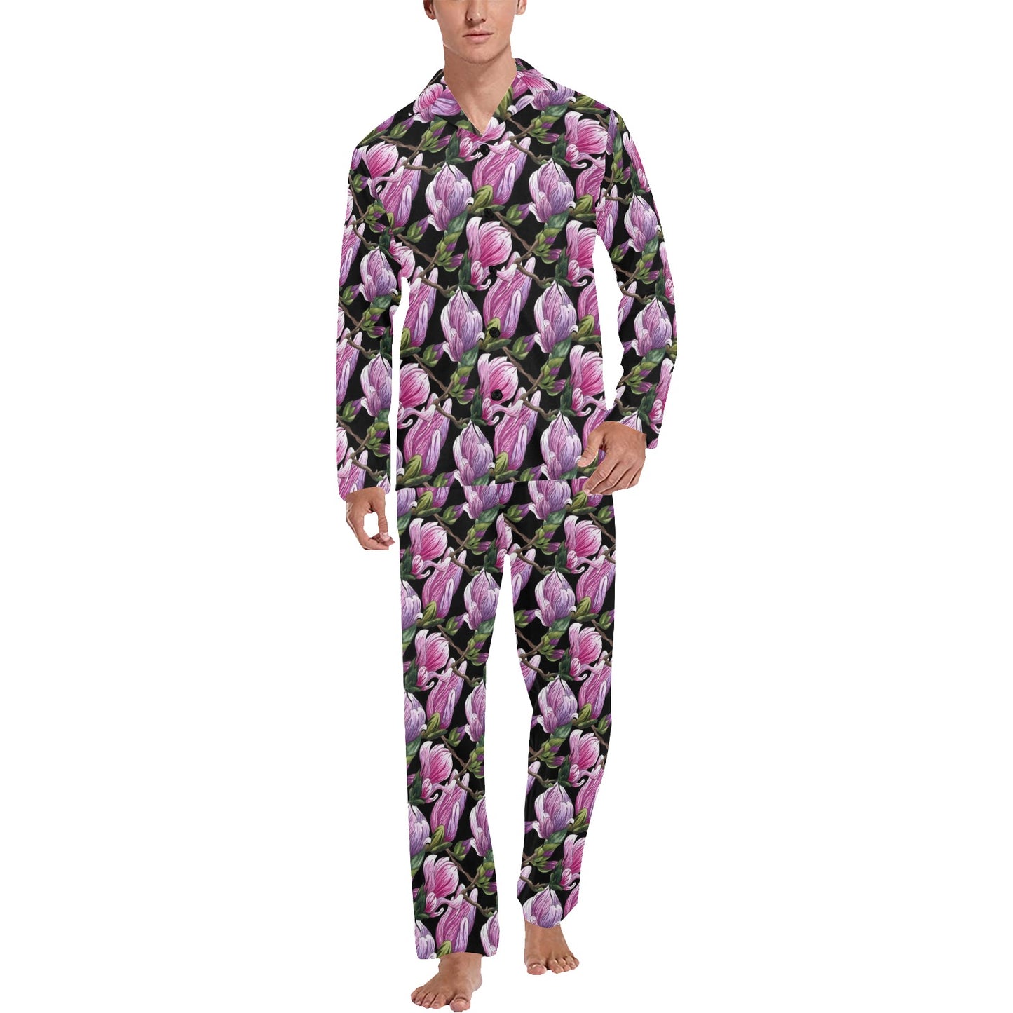 Magnolia Pattern Print Design MAG011 Men's Long Pajama Set