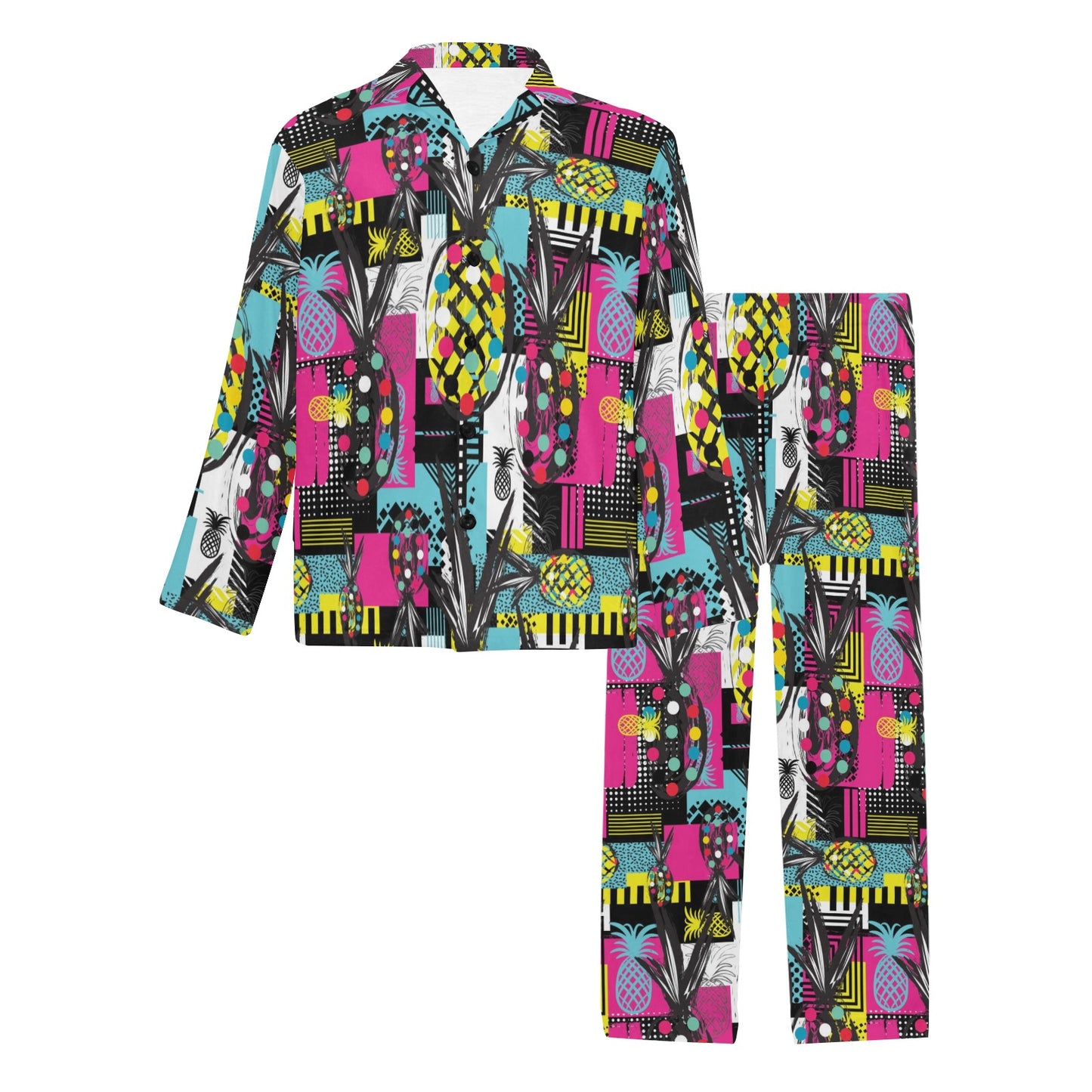 Pop Art Pineapple Pattern Print Design A02 Men's Long Pajama Set
