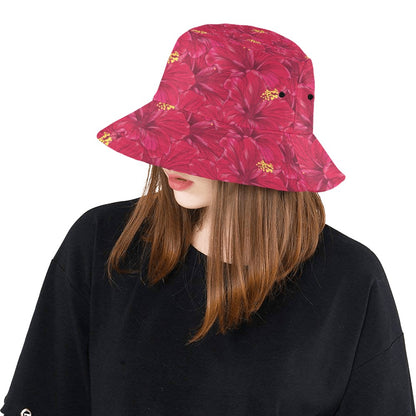 Hibiscus Red Pattern Print LKS308 Unisex Bucket Hat
