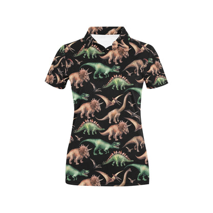 Dinosaur Print Pattern Women's Polo Shirt