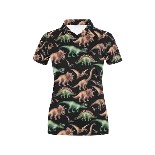 Dinosaur Print Pattern Women's Polo Shirt