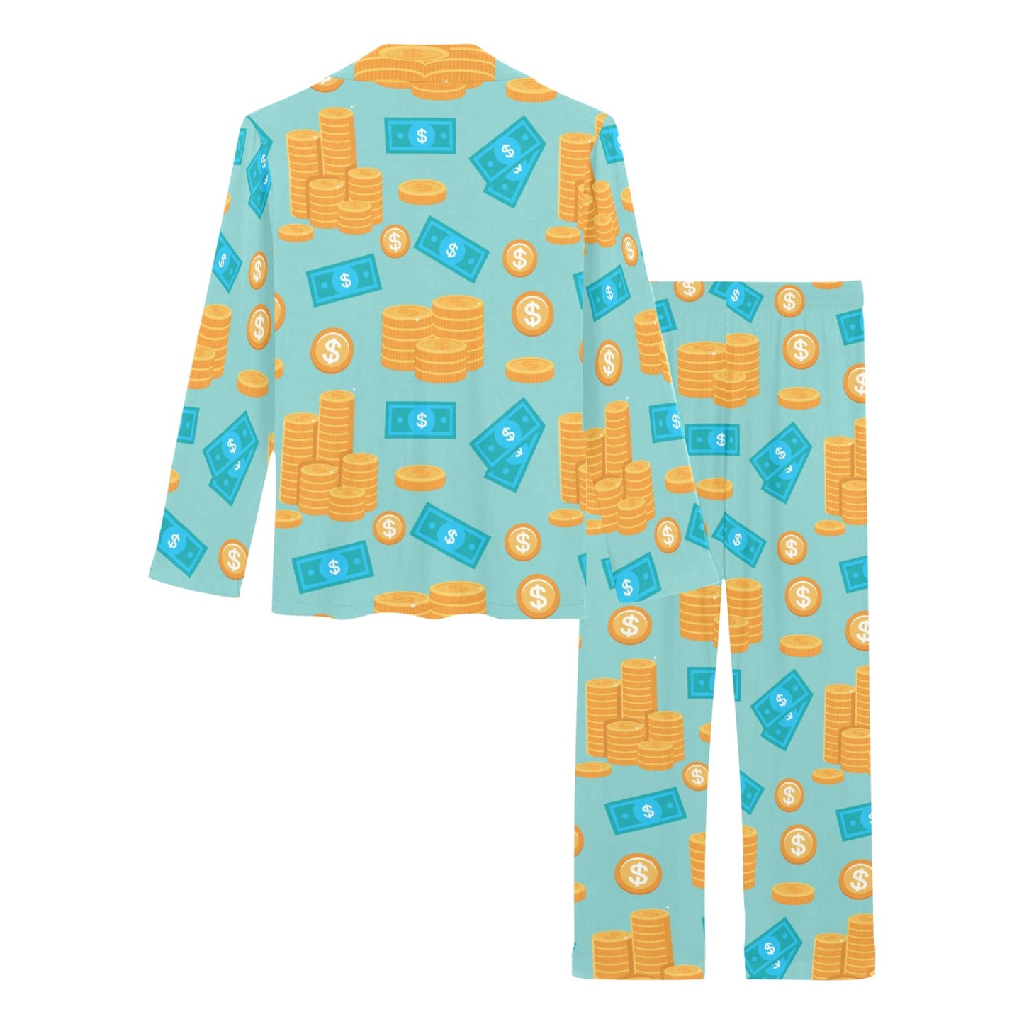Money Pattern Print Design 03 Women's Long Pajama Set