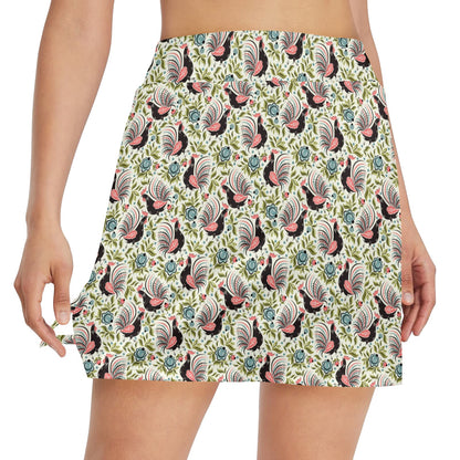 Rooster Print Design 17" Golf & Pickleball Skort with Pockets
