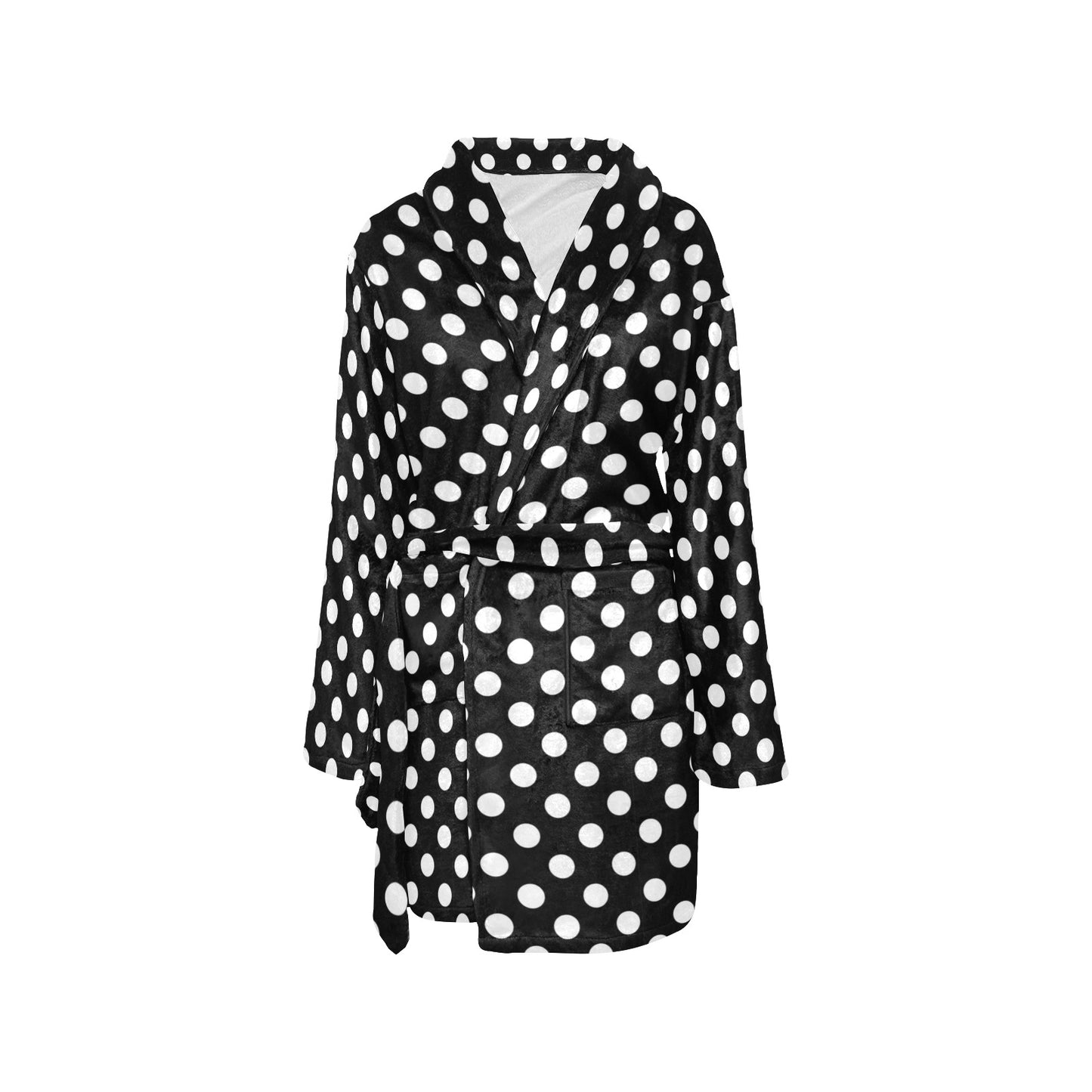 Polka Dot Black White Pattern Print Design 03 Women's Fleece Robe