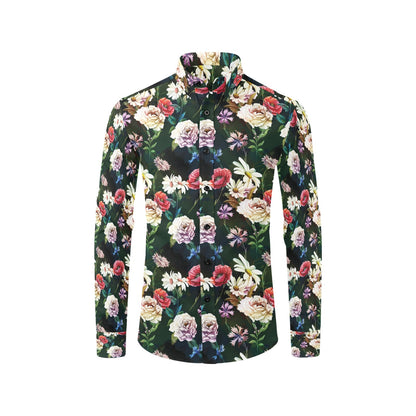 Summer Floral Print Design LKS303 Men's Long Sleeve Dress Shirt
