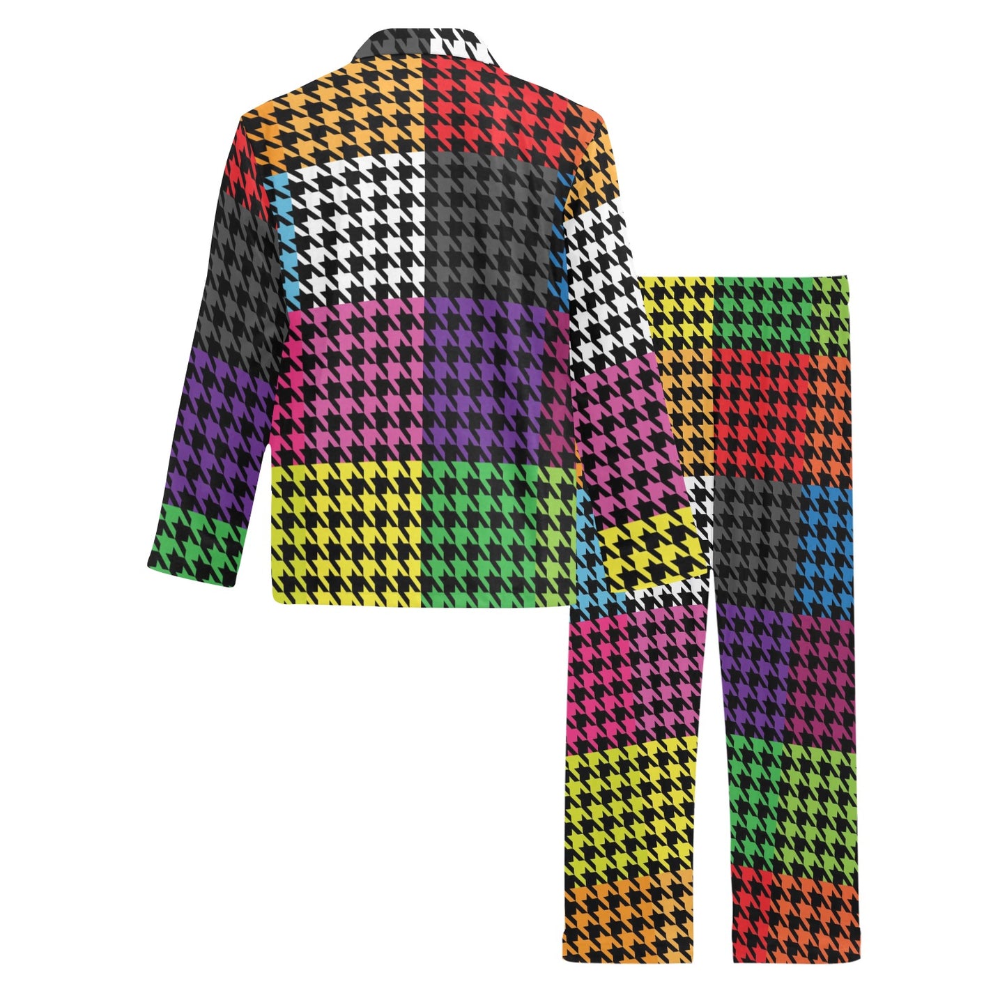 Houndstooth Colorful Pattern Print Design 01 Men's Long Pajama Set