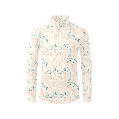 Salmon Fish Print Design LKS305 Men's Long Sleeve Dress Shirt
