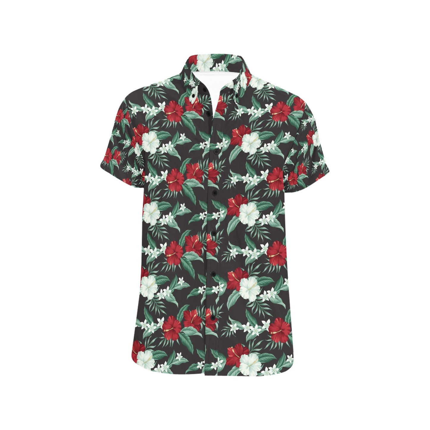 Tropical Flower Print Design LKS303 Men Short Sleeve Button Up Shirt