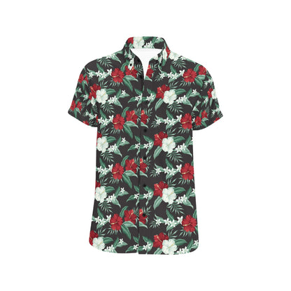 Tropical Flower Print Design LKS303 Men Short Sleeve Button Up Shirt