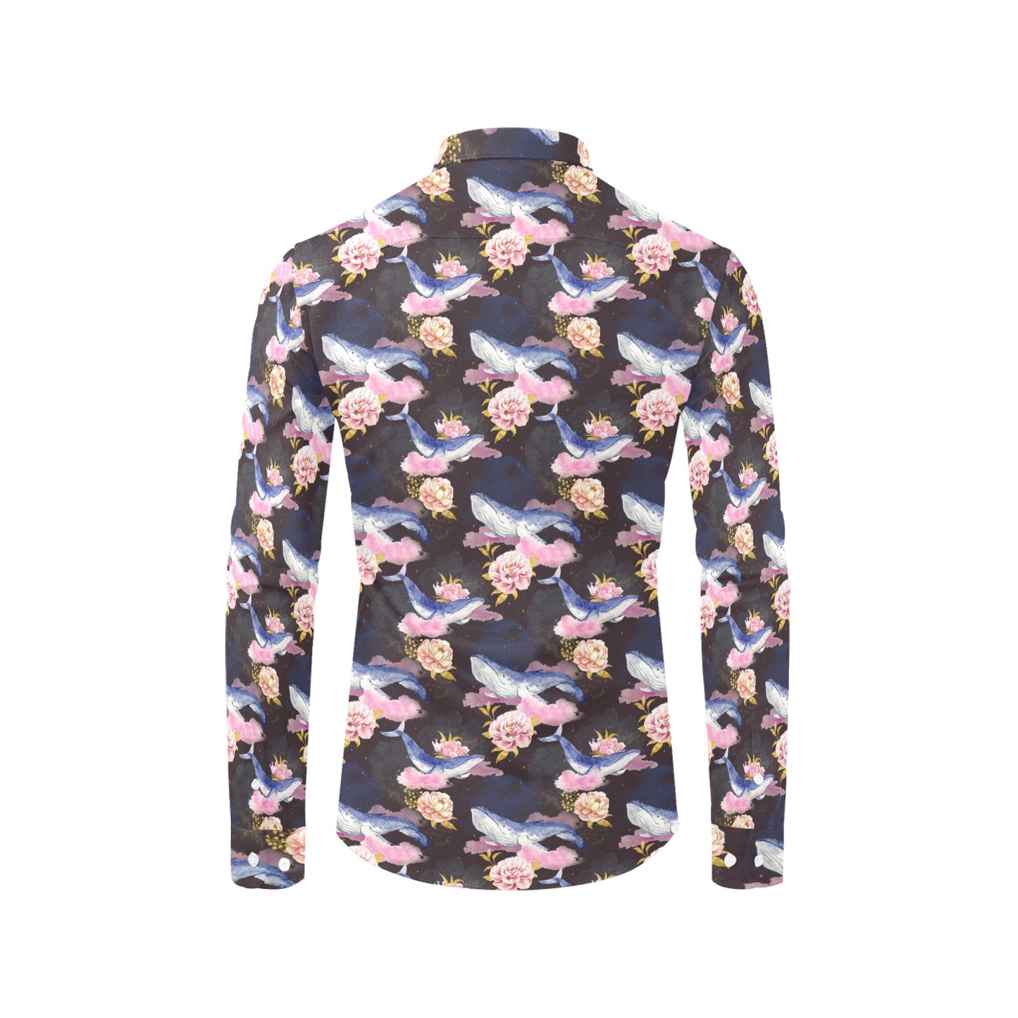 Blue Whale Print Design LKS401 Men's Long Sleeve Dress Shirt