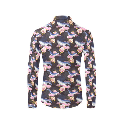 Blue Whale Print Design LKS401 Men's Long Sleeve Dress Shirt