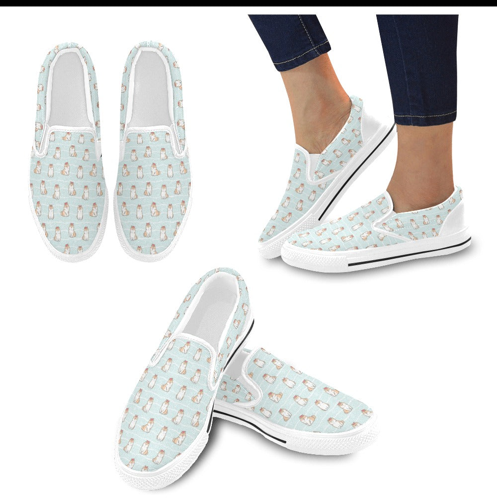 Shiba Inu Print Design LKS3011 White Slip Ons Canvas Women's Shoes