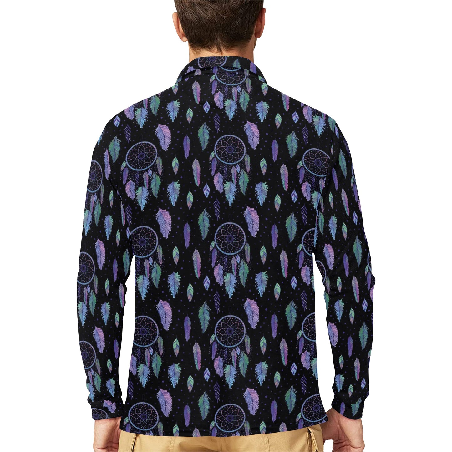 Dream Catcher Tribal Design Long Sleeve Polo Shirt For Men's